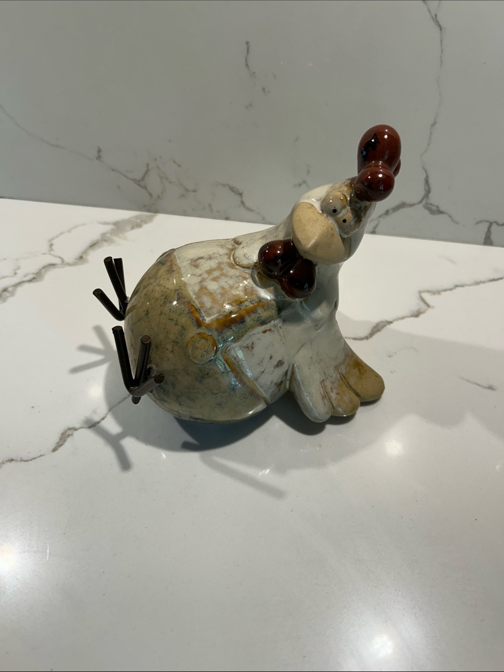 Adorable Ceramic Pottery Rooster Figurine - Cream and Brown Decorative